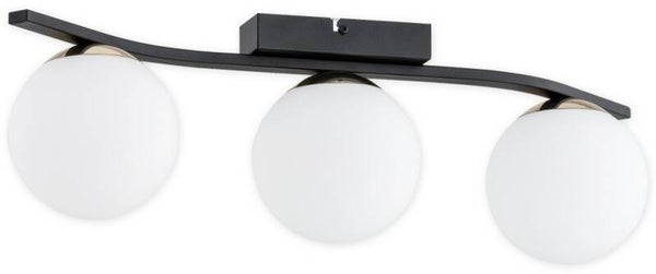 Moderne Dreiflammige Deckenleuchte Schwarz Matt Gold mit Weißem Glas