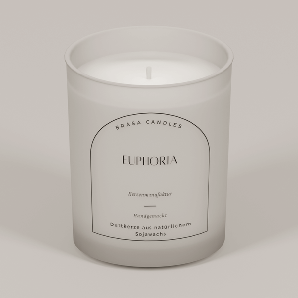 Sojawachskerze „Euphoria“ im Glas 245 ml – Weißer Frost-Look mit Bambusdeckel