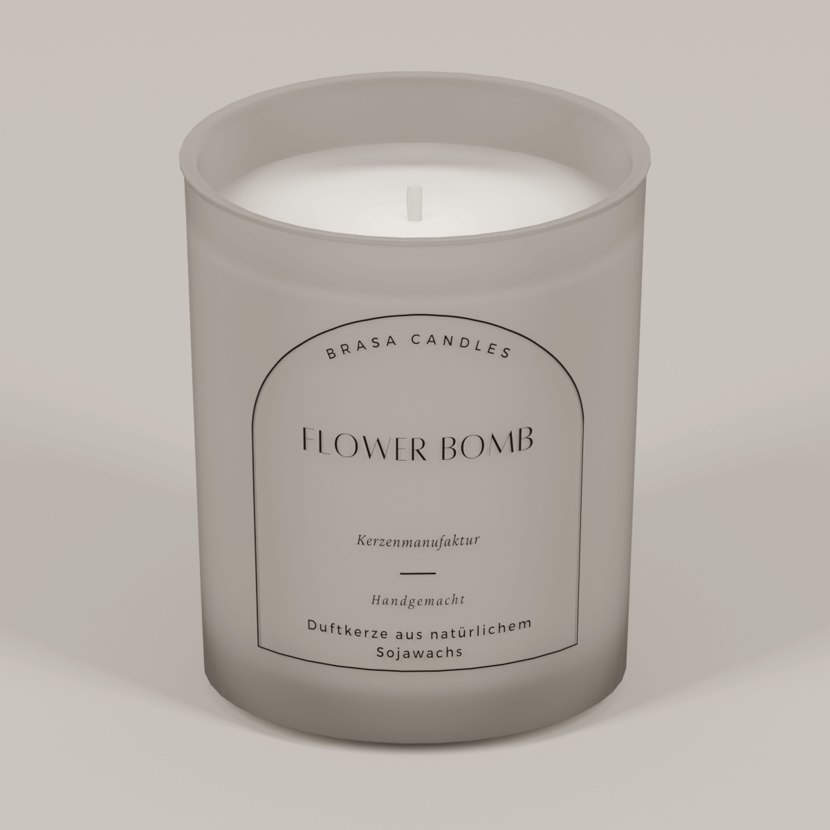 Sojawachskerze „Flower Bomb“ im Glas 245 ml – Graumattes Design mit Bambusdeckel