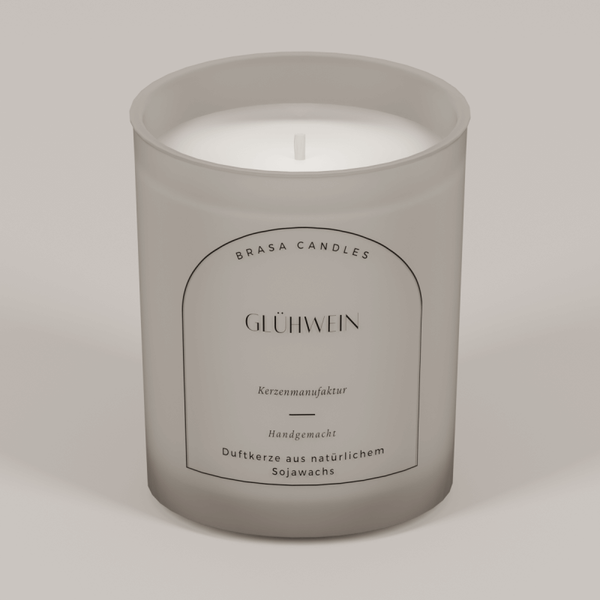 Sojawachskerze „Glühwein“ im Glas 245 ml – Graumattes Design mit Bambusdeckel