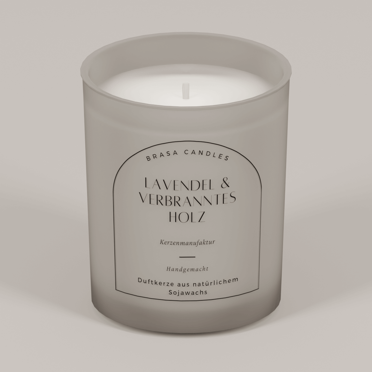 Sojawachskerze „Lavendel & Burnt Wood“ im Glas 245 ml – Graumattes Design mit Bambusdeckel
