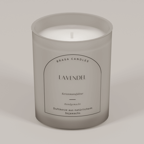 Sojawachskerze „Lavendel“ im Glas 245 ml – Graumattes Design mit Bambusdeckel