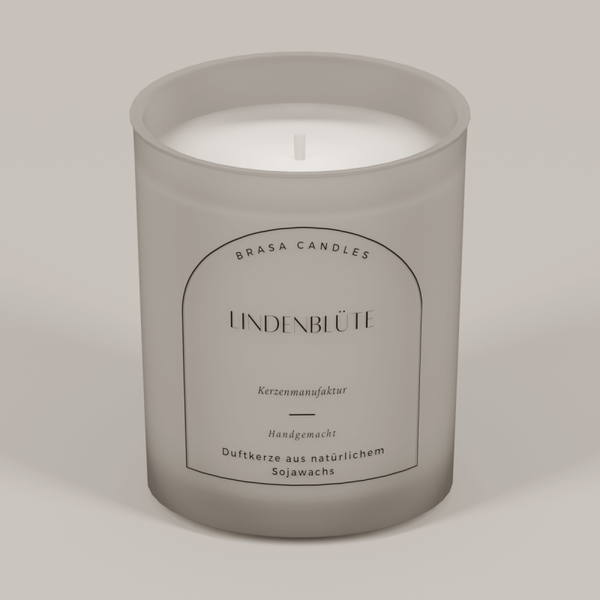 Sojawachskerze „Lindenblüte“ im Glas 245 ml – Graumattes Design mit Bambusdeckel