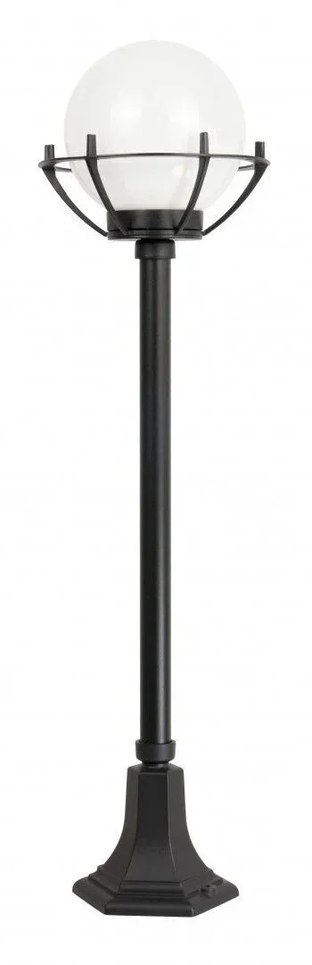 Hohe Garten-Pollerleuchte mit Kugelschirm und Schutzkorb H 102 cm
