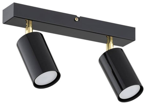 Zweiflammiger Deckenstrahler aus Stahl in Schwarz Hochglanz mit goldenen Akzenten