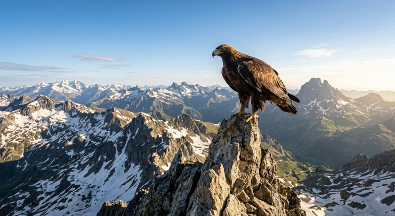 Aigle en haut d'une montagne
