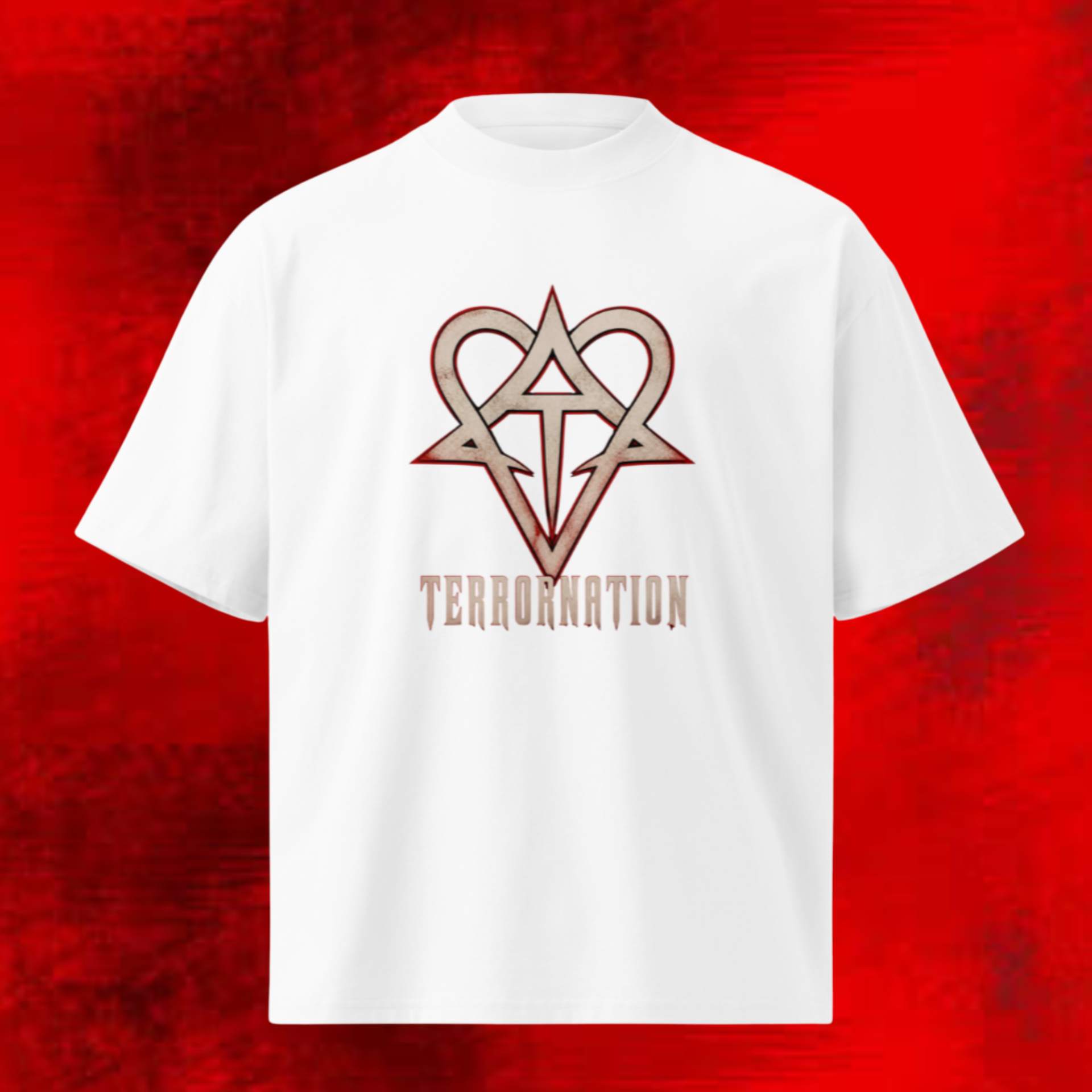 TerrorNation Heartagram Logo Branded Leave Your Comfort Zone Behind Oversized Deluxe T Shirt White