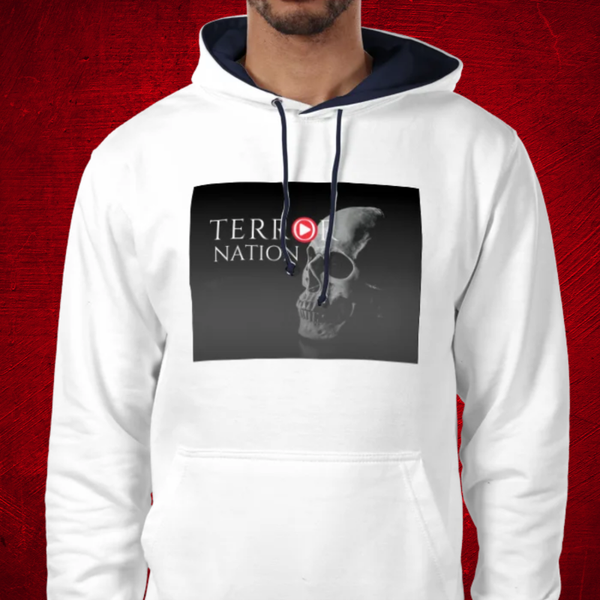 Terror Nation Branded Deluxe Hoodie (Est 2025 Back Logo 2) White / Navy