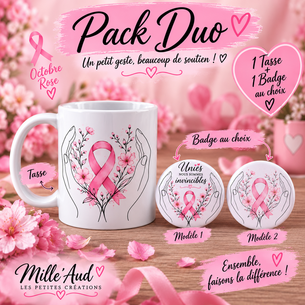 Pack duo tasse à café + un badge au choix