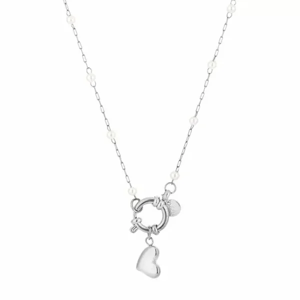 Parel bedel hart ketting - Zilver