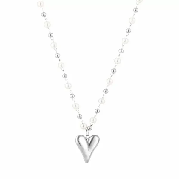 Parel hart ketting - Zilver