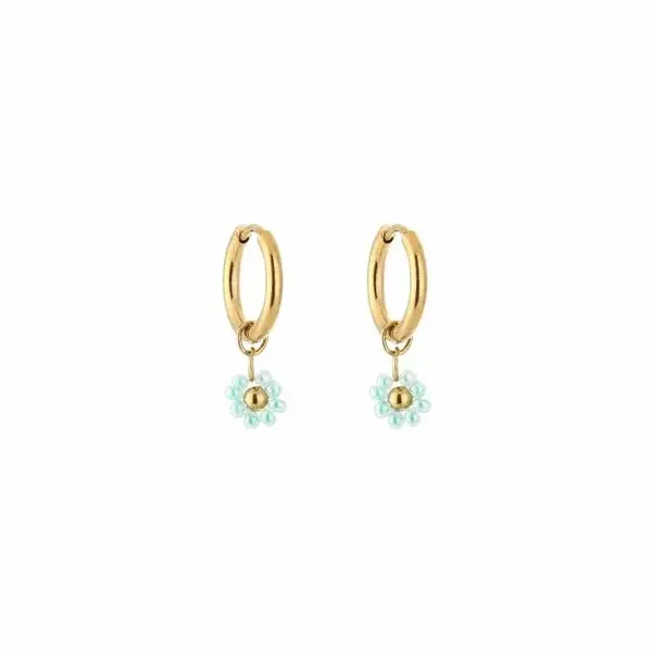 Bloemetjes oorbellen - Goud groen