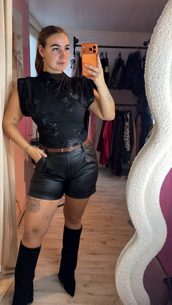 Mesh flower top black