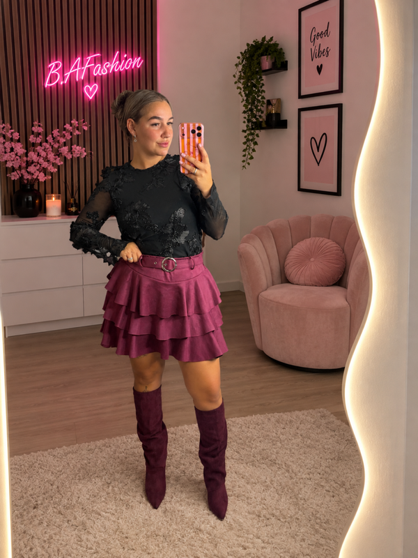 Ruffle skort Bordeaux