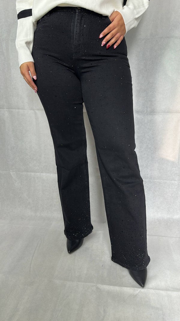 Wideleg jeans glitter black