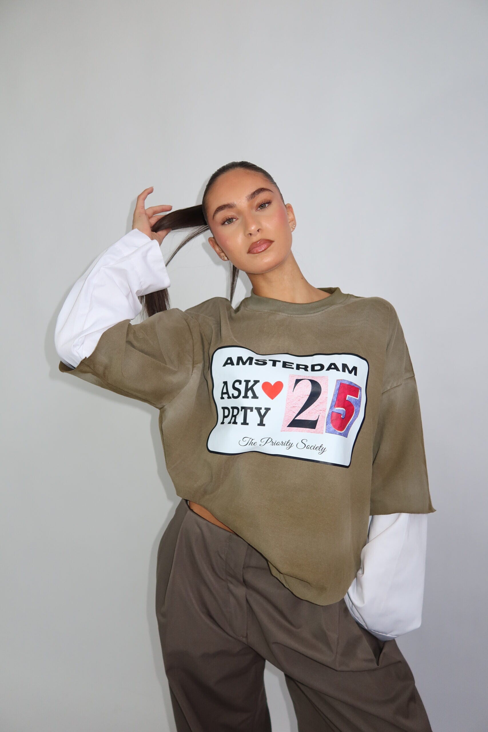PRIORITY LONGSLEEVE MET BLOUSE MOUWEN – GEWASSEN GROEN
