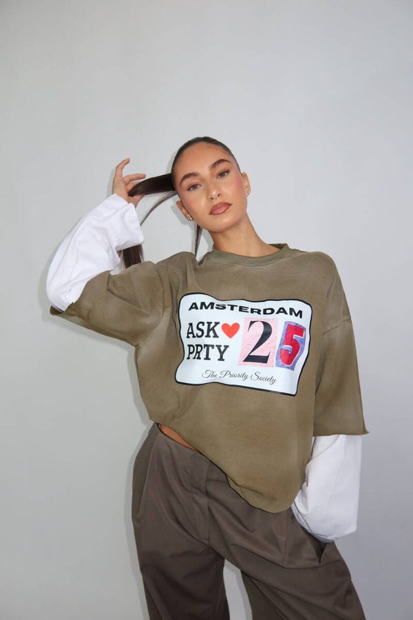 PRIORITY LONGSLEEVE MET BLOUSE MOUWEN – GEWASSEN GROEN