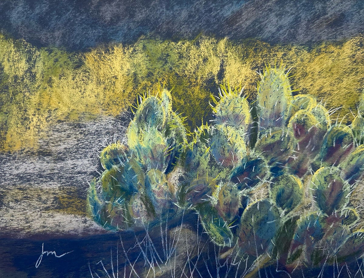 Picacho Peak Prickly Pear Cactus Original Pastel Painting
