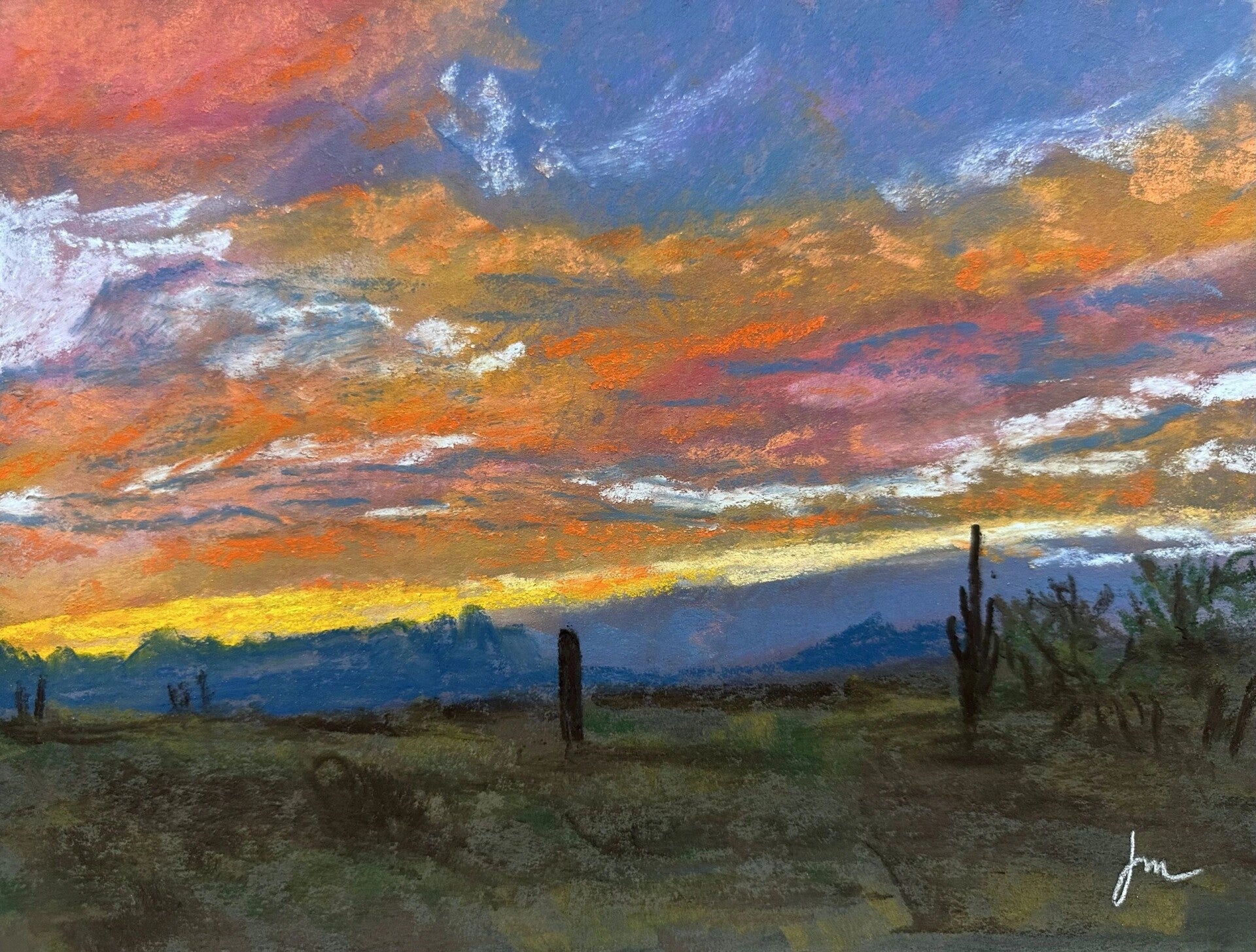 Picacho Peak Sunset Original Pastel Painting