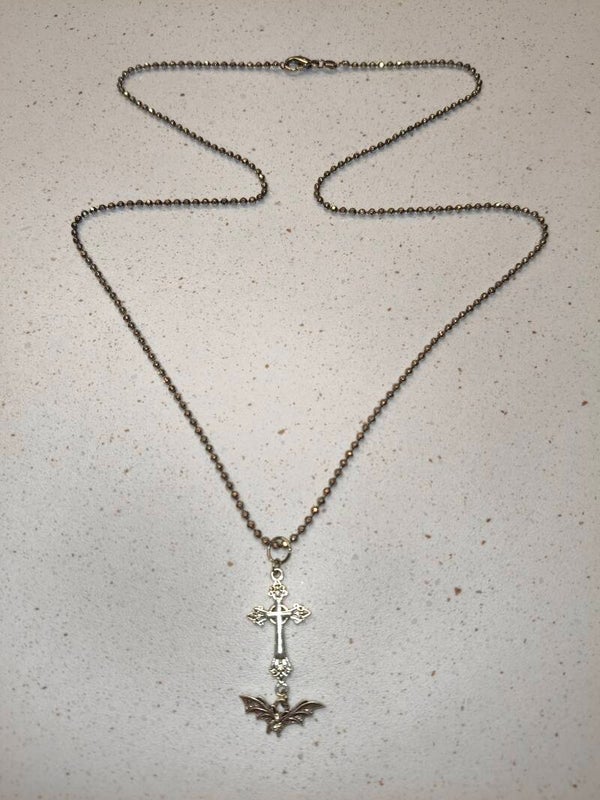 Bat & Cross Long Necklace
