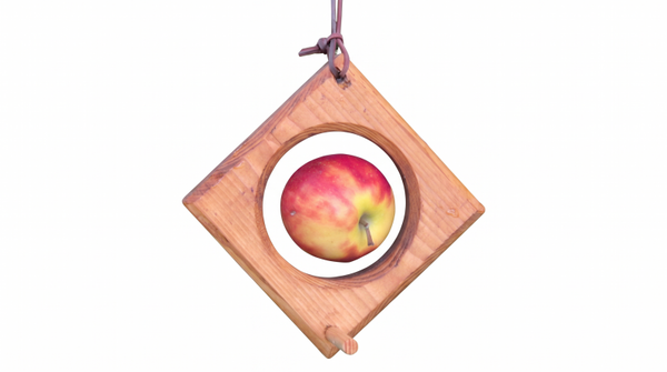 Vogelvoerhanger voor een appel - hang voerhuisje - vurenhout - leren riempje - decoratief