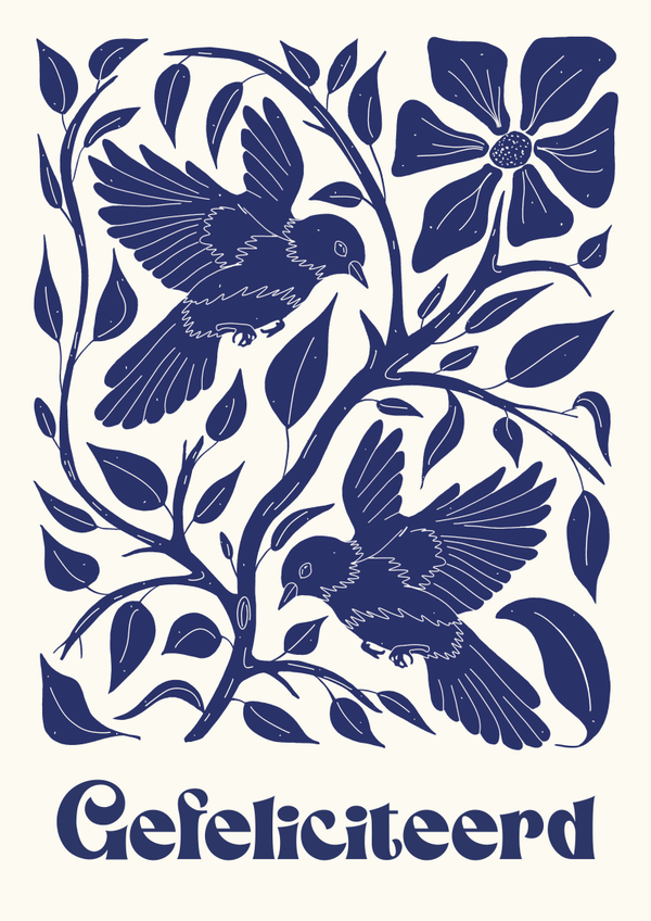 Kaart A6 - ‘Gefeliciteerd Vogel Blauw’