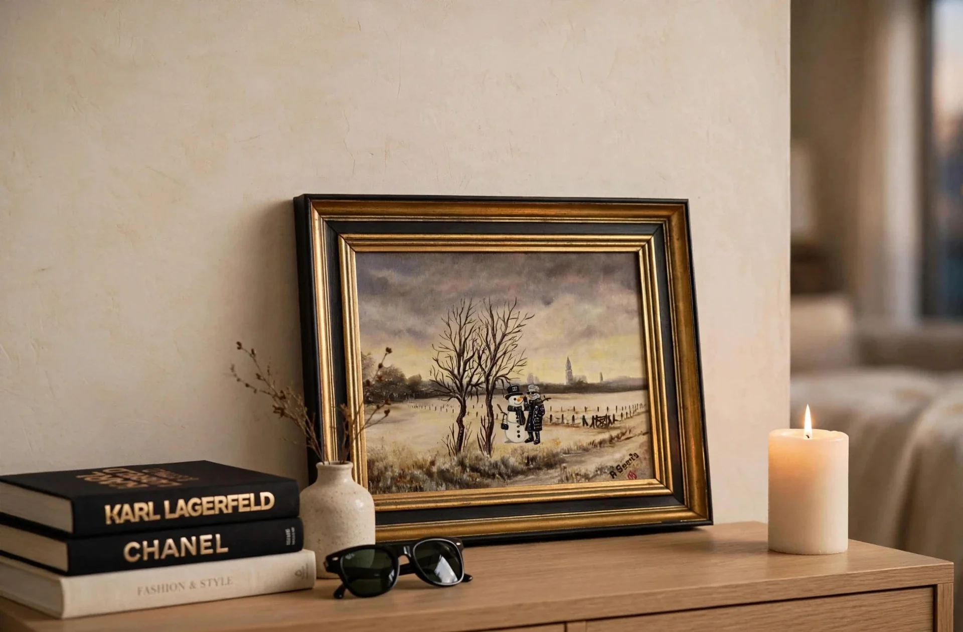 Karl Lagerfeld, origineel upcycled vintage schilderij