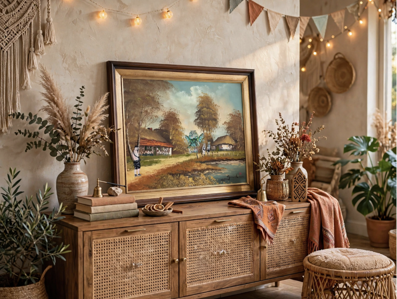 Festival Vibes, origineel upcycled vintage schilderij