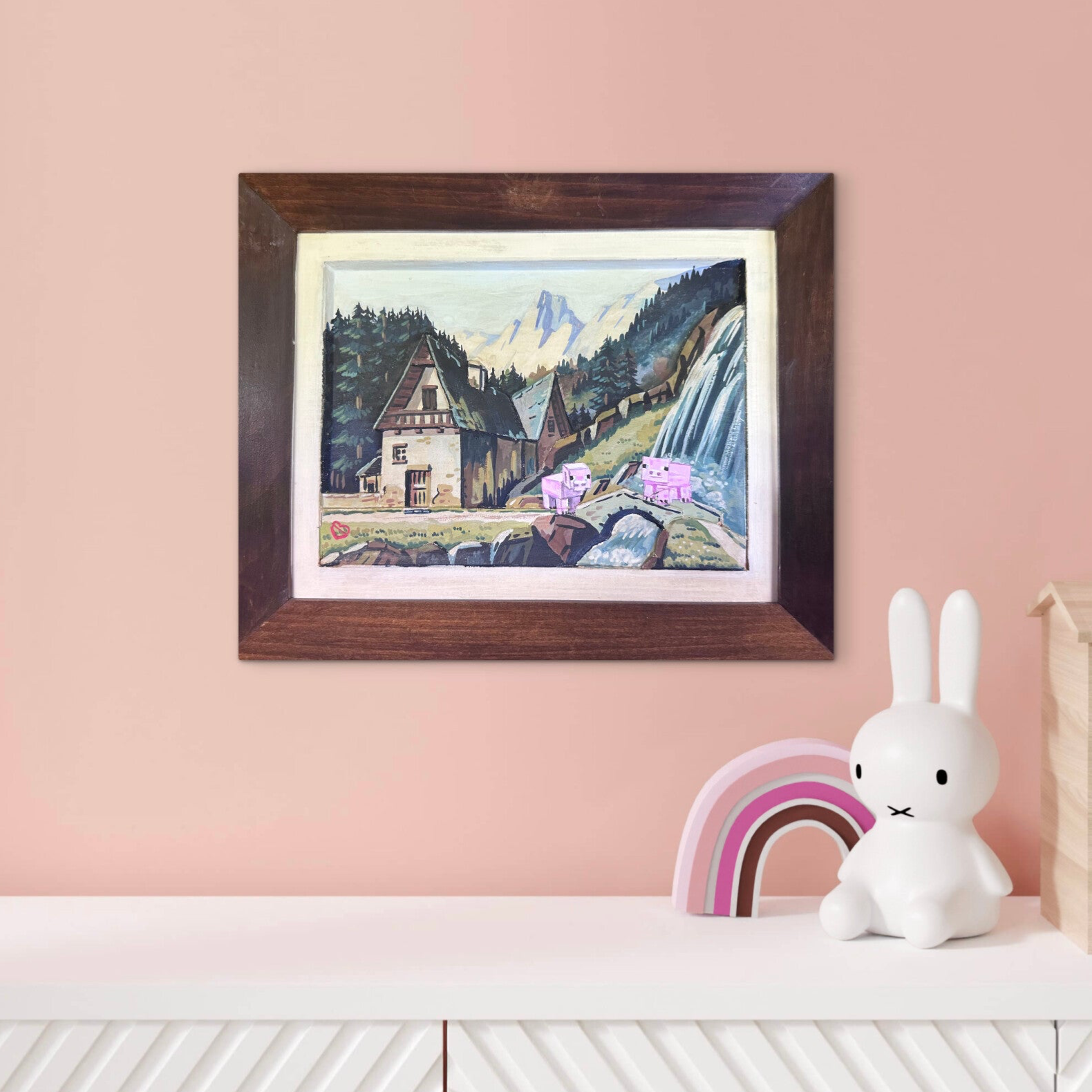Square Piggies, origineel upcycled vintage schilderij
