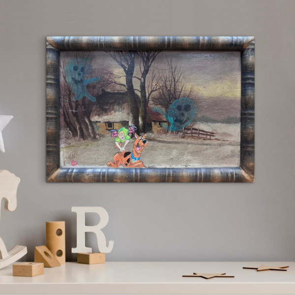 Haunted House, origineel upcycled vintage schilderij