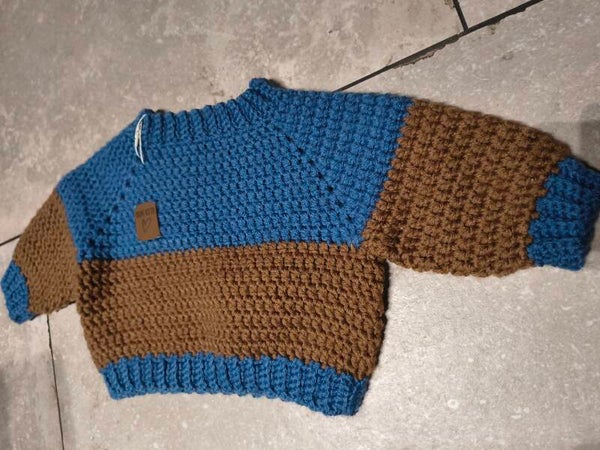 Trui gehaakt blauw - bruin