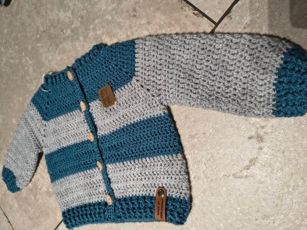 Trui gehaakt blauw - grijs