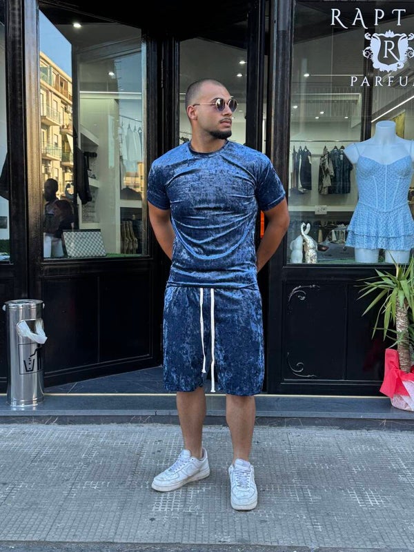Completo corto in viscosa blu