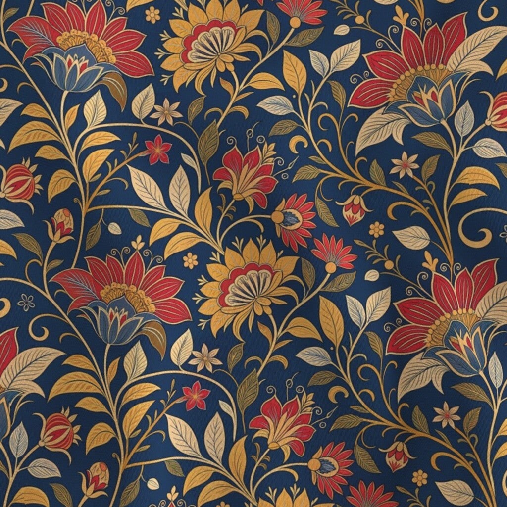 Fabric in Crimson and Gold Flourish