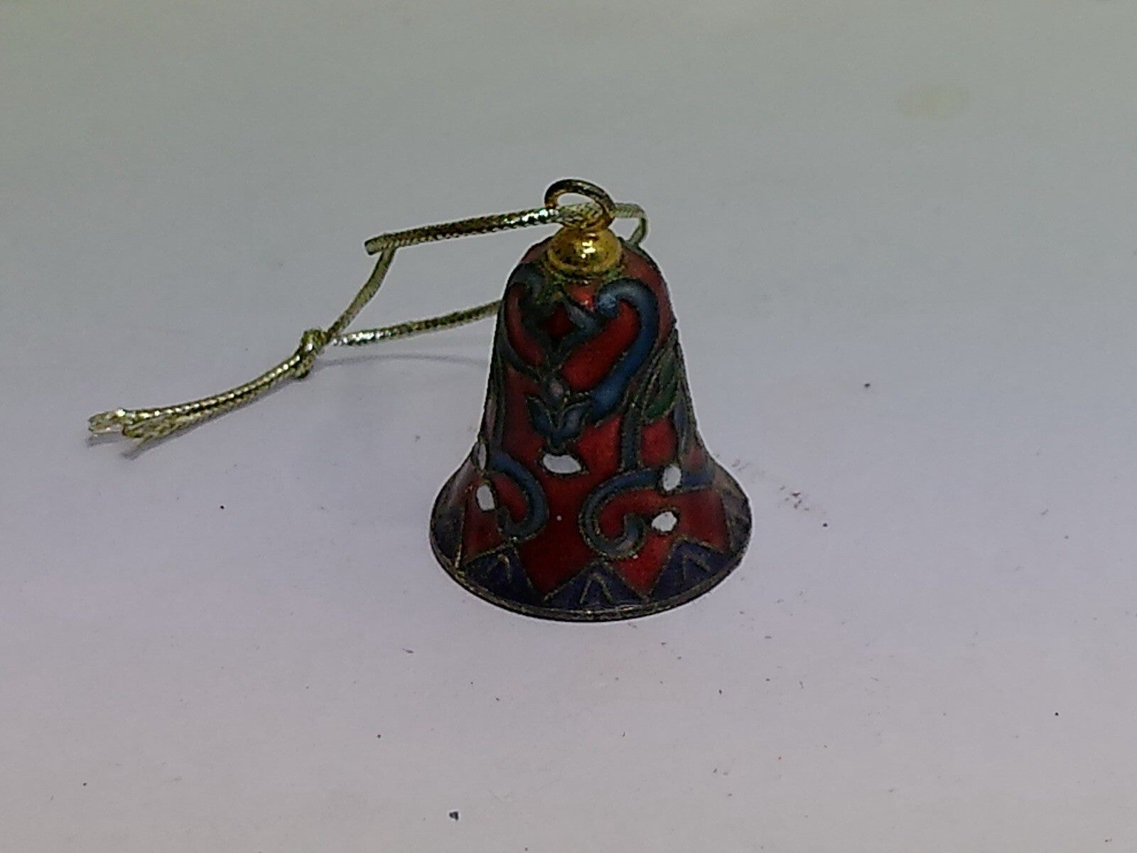 Vintage Chinese Cloisonné Enamel Bell Ornament Red Blue Floral Hanging Decor