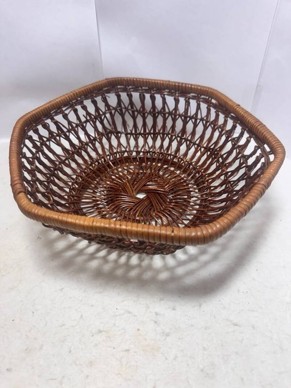 vintage Asian hand wicker bowl,basket.Home decor.1980's