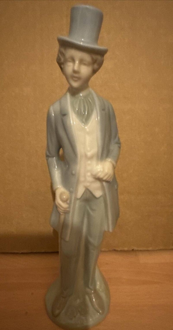Rare Vintage Porcelain Man With Top Hat And Cane Pale Blue John Jenkins
