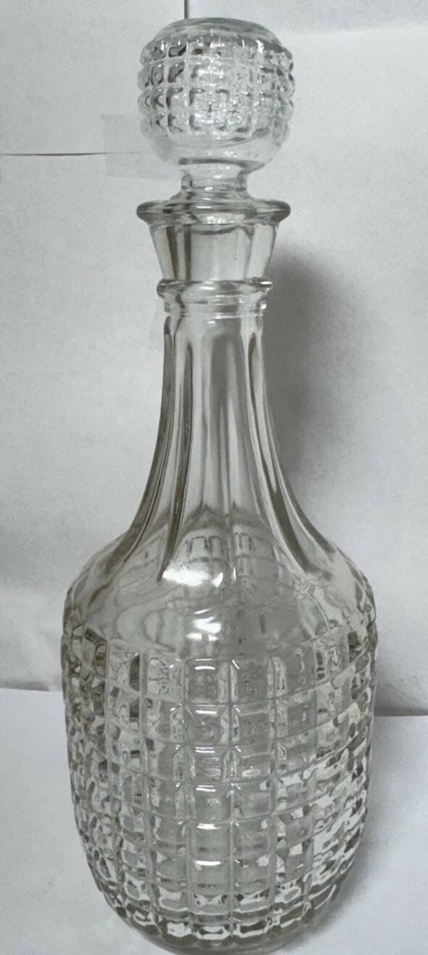 Vintage Cut Glass Squared Pattern Decanter With Stopper Whiskey Gin Bourbon Wine