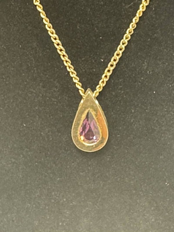 Ladies Gold Tone Necklace Purple Stone Pendant Boxed Costume Jewellery