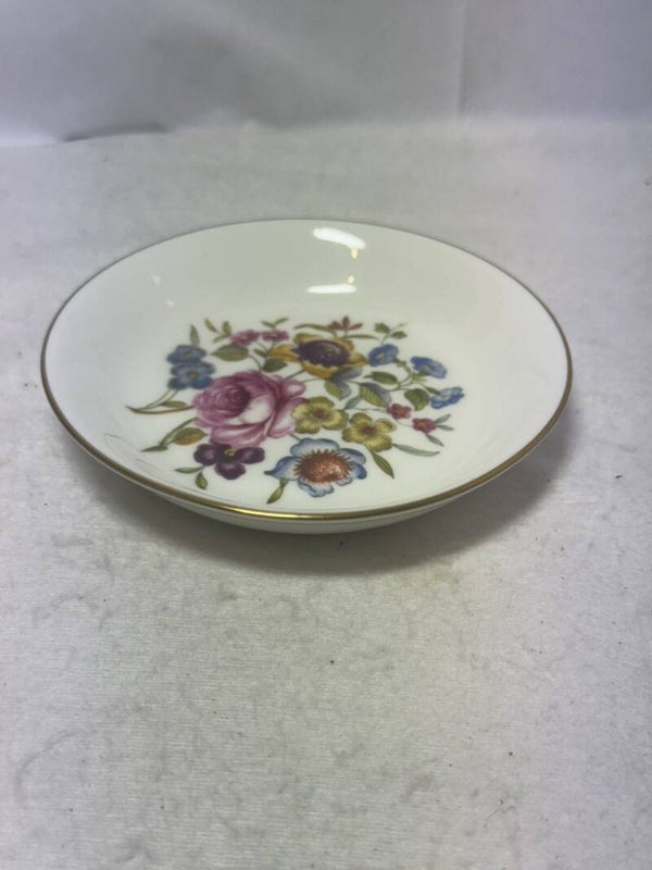 Royal Worcester Small Floral Trinket Dish Plate Gold Rim 4 Inch Vintage