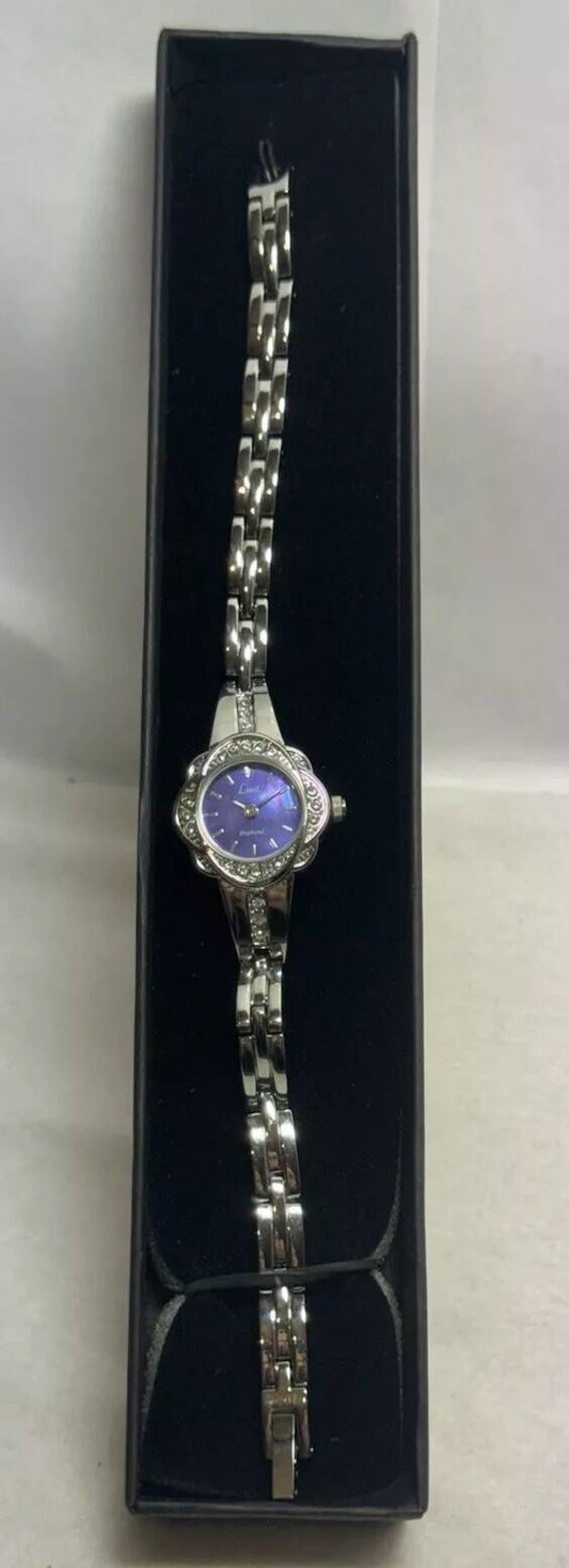 Ladies Silver Coloured Limit Diamond Wrist Watch With Purple Watch Face In Box