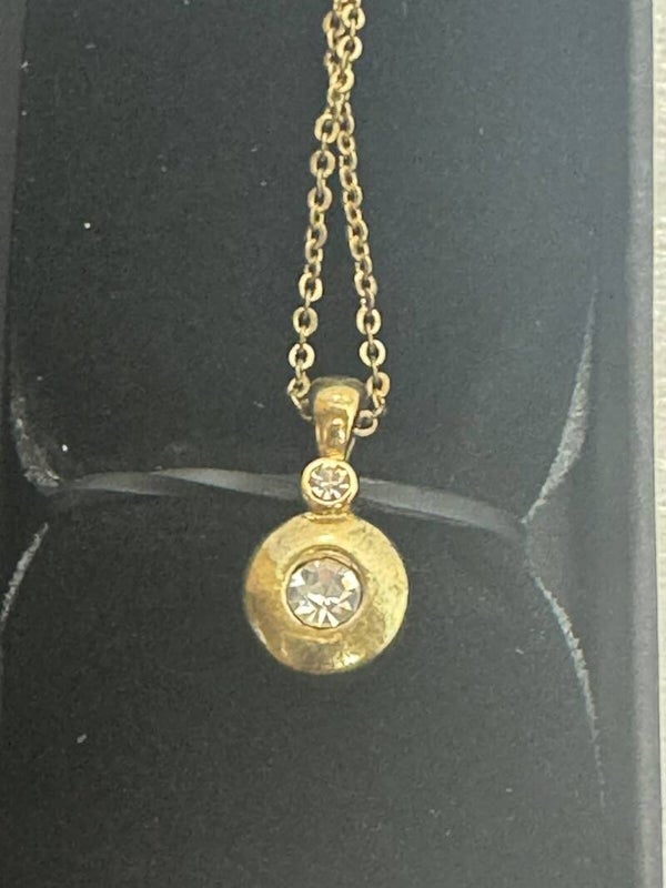 Vintage Gold Tone Necklace 2 Cubic Zirconia Stones Pendant Boxed Jewellery