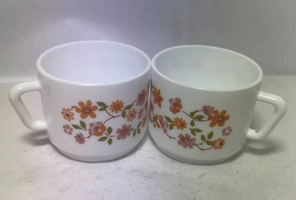 2 X Vintage Arcopal Scania Floral Patterned Cups