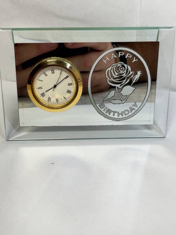 Dorman Made in Wales Glass Happy Birthday Mantel Clock Rose 12 x 8cm