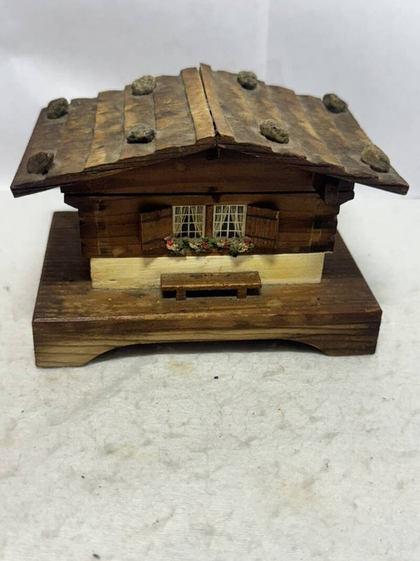 Vintage Wooden Swiss Musical House Lift Up Lid