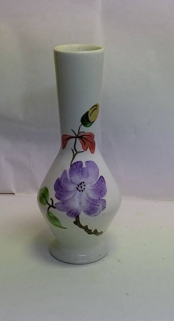 Vintage Hand-Painted Floral Bud Vase, Made in England, Numbered Base