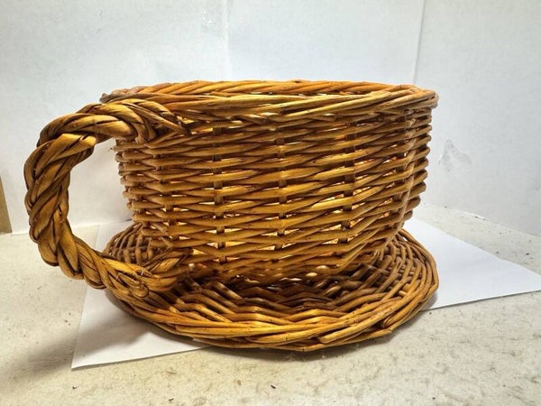 Vintage Wicker Teacup Planter Basket Rustic Garden Plant Pot Cottage Decor
