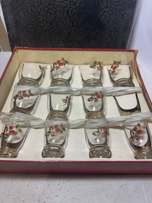 Rare Vintage French Shot/Liqueur Glasses Strawberry Designs 1950/60’s Set Of 11