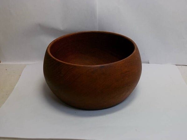 Vintage Hand Turned Wooden Bowl Mid Century Teak Style Scandinavian Fruit Bowl