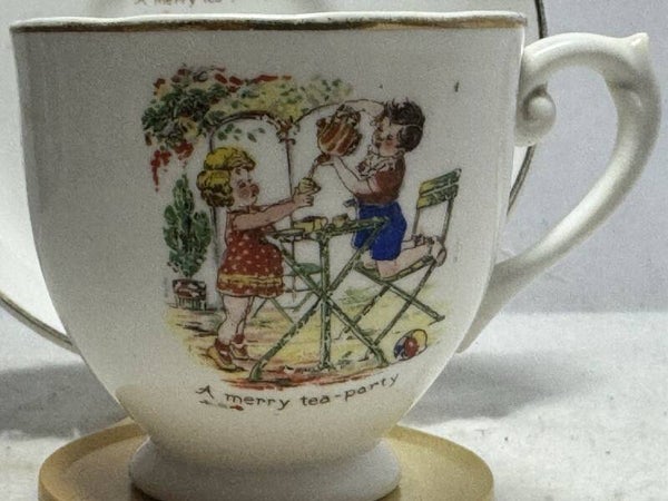 Retro bone china cup and saucer set A Merry Tea Party
